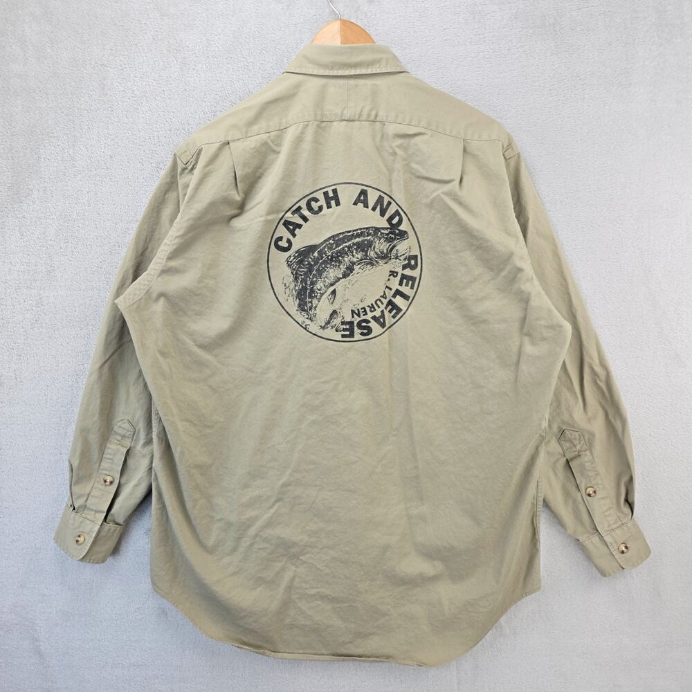 Vintage Polo Ralph Lauren Shirt Medium Sportsman Catch and Release Fly Fishing